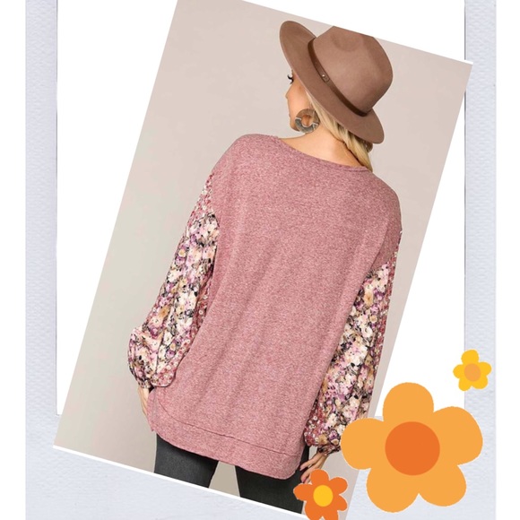 Pink Long Sleeved Top with Floral Sleeves - Picture 4 of 4